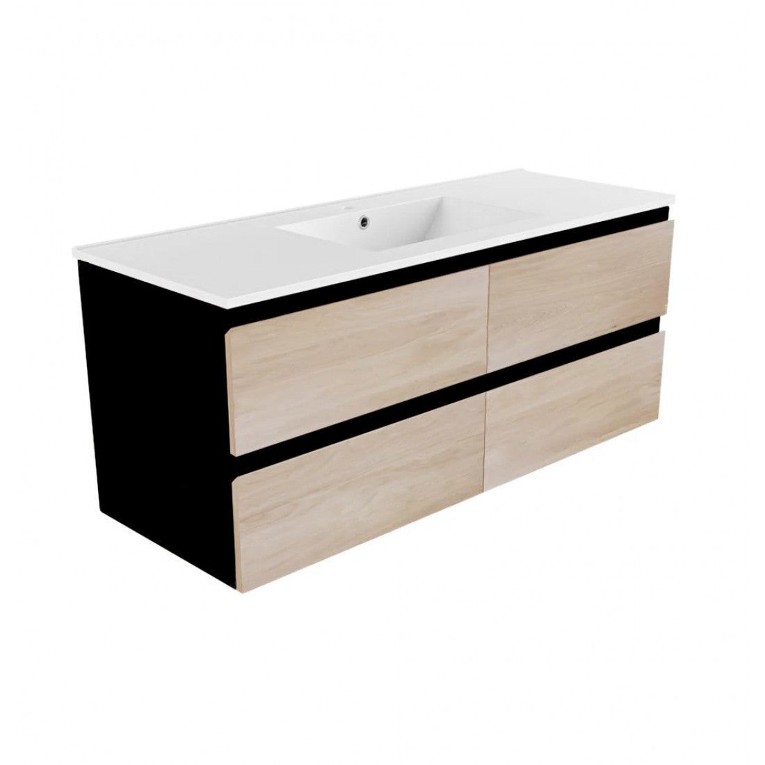 NELSON WALL HUNG VANITY | 1200MM | BLACK & LIGHT OAK | PLYWOOD| SINGLE BASIN - The Tile Collection™