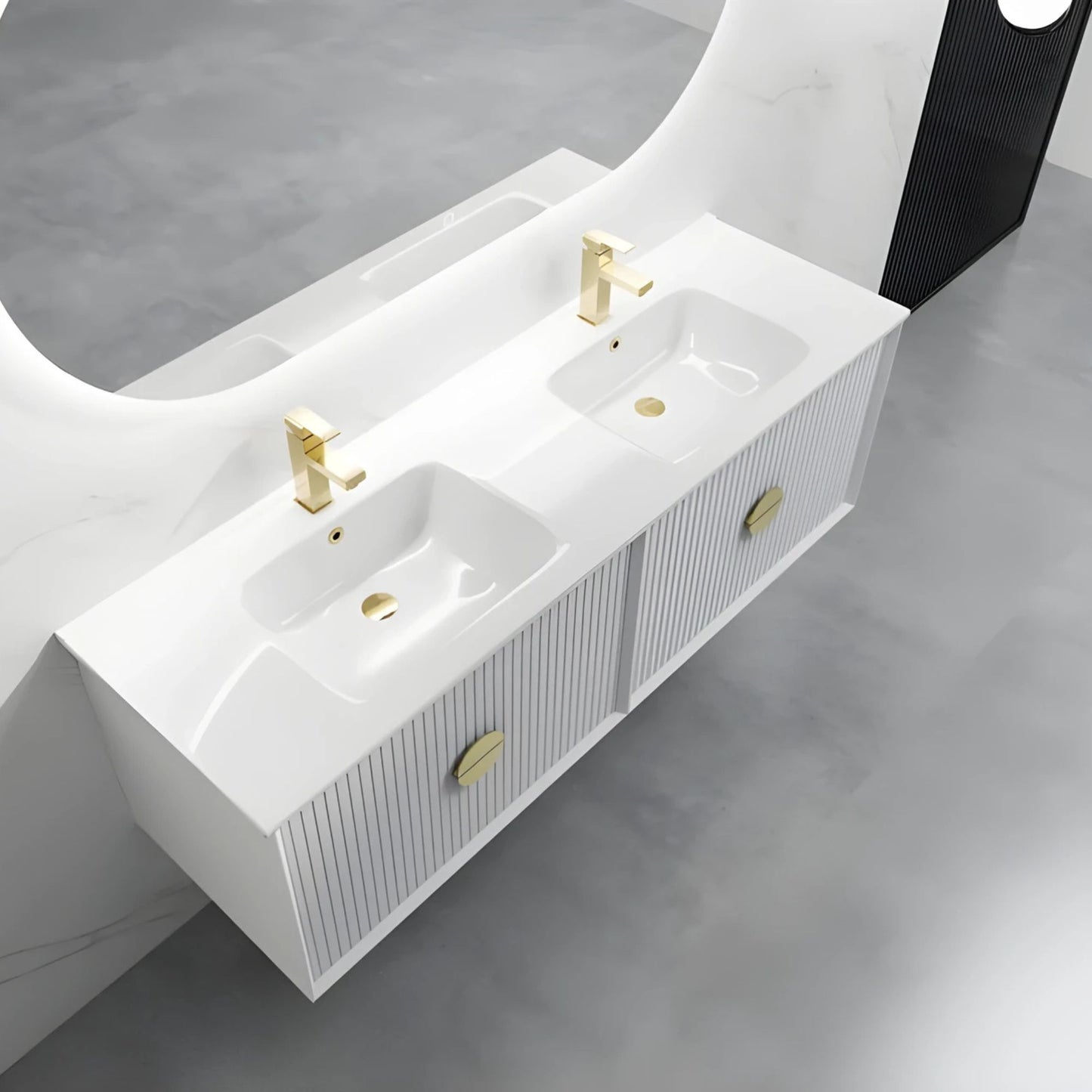 1500mm White Double Basin Vanity | Fluted Drawer Front