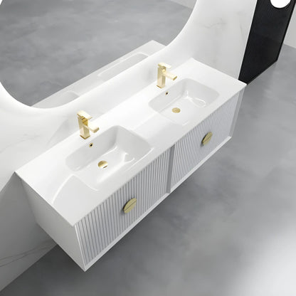 1500mm White Double Basin Vanity | Fluted Drawer Front