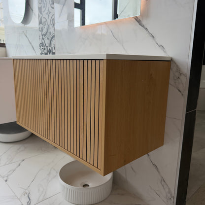 NORDI 900MM WALL HUNG FLUTED OAK VANITY | SINGLE DRAWER