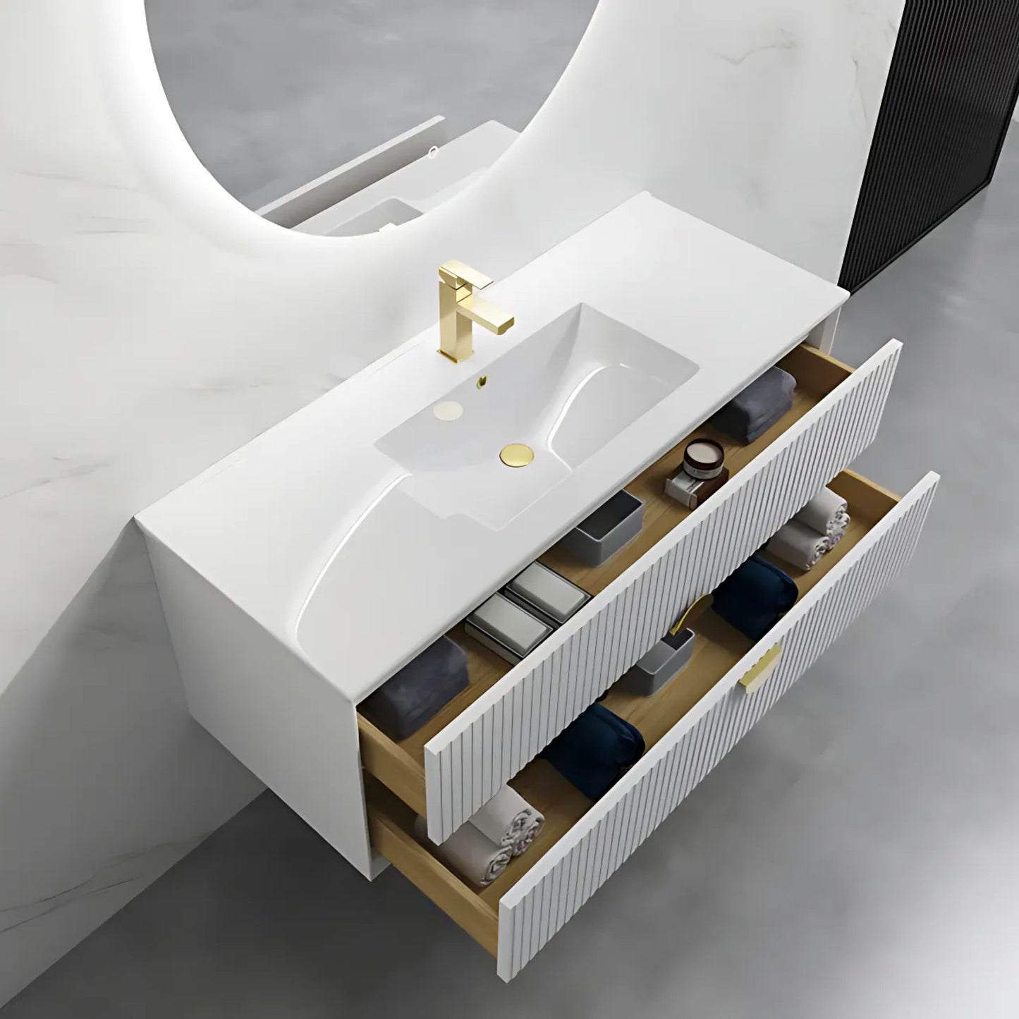 ELVA FLUTED WALL HUNG VANITY 1200MM - WHITE