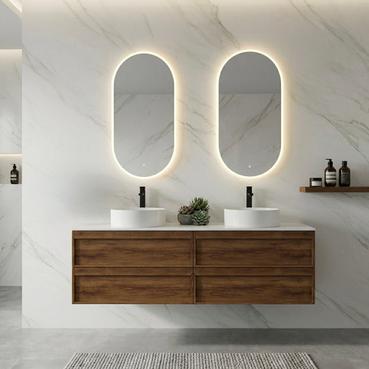 ASPEN WALNUT WALL HUNG VANITY 1500MM DOUBLE | 4 DRAWERS, PLYWOOD FLOATING VANITY NZ