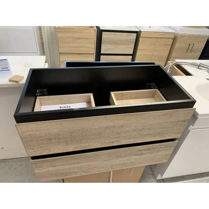 NELSON WALL HUNG VANITY | 900MM | BLACK & LIGHT OAK | PLYWOOD - The Tile Collection™