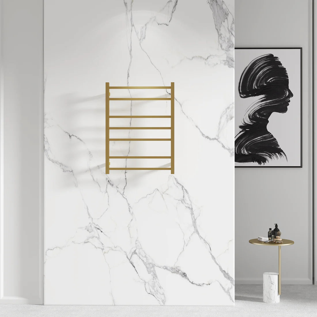 7 BAR SQUARE HEATED TOWEL RAIL DN 800H*600W*120D- BRUSHED BRASS