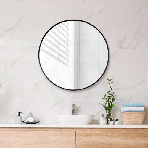 600MM SERAPHINE BLACK ALUMINIUM FRAMED ROUND MIRROR DN - The Tile Collection™