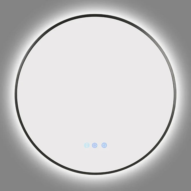 700MM ROUND BACKLIT LED MIRROR WITH MOTION SENSOR & GUNMETAL FRAME | DEFOGGER | 3 COLOUR LIGHTS