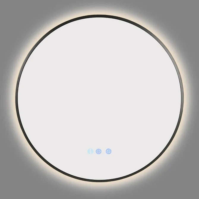 700MM ROUND BACKLIT LED MIRROR WITH MOTION SENSOR & GUNMETAL FRAME | DEFOGGER | 3 COLOUR LIGHTS