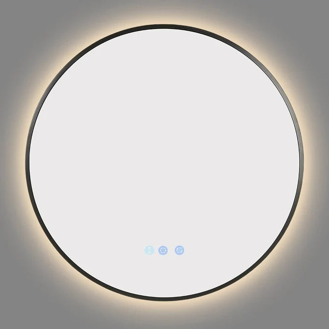 700MM ROUND BACKLIT LED MIRROR WITH MOTION SENSOR & GUNMETAL FRAME | DEFOGGER | 3 COLOUR LIGHTS