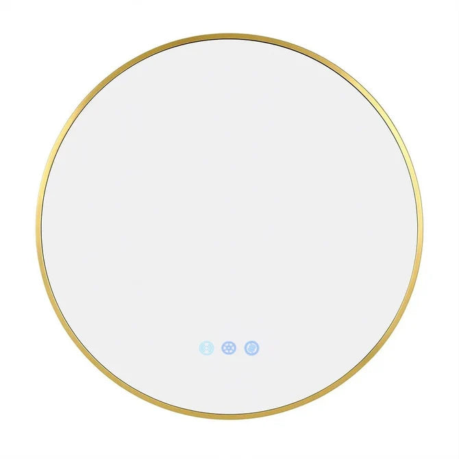 700MM ROUND BACKLIT LED MIRROR WITH MOTION SENSOR & BRUSHED BRASS FRAME | DEFOGGER | 3 COLOUR LIGHTS