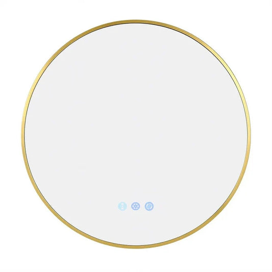 700MM ROUND BACKLIT LED MIRROR WITH MOTION SENSOR & BRUSHED BRASS FRAME | DEFOGGER | 3 COLOUR LIGHTS