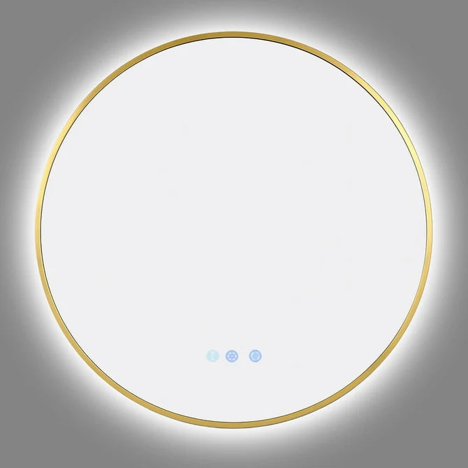 700MM ROUND BACKLIT LED MIRROR WITH MOTION SENSOR & BRUSHED BRASS FRAME | DEFOGGER | 3 COLOUR LIGHTS