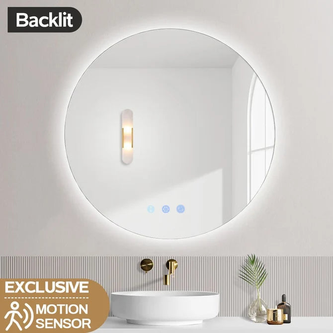 700MM ROUND BACKLIT LED MIRROR WITH MOTION SENSOR  DEFOGGER | 3 COLOUR LIGHTS
