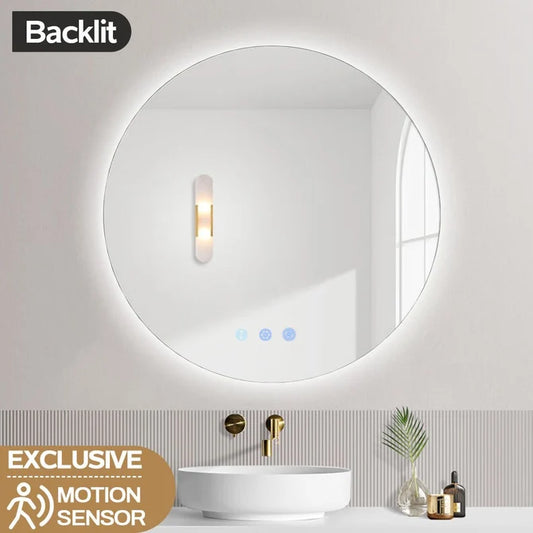 700MM ROUND BACKLIT LED MIRROR WITH MOTION SENSOR  DEFOGGER | 3 COLOUR LIGHTS