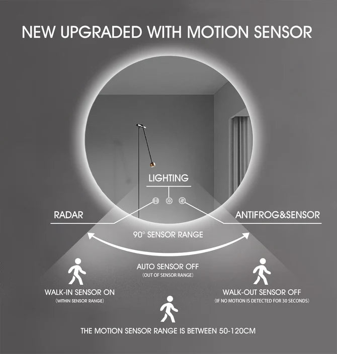 700MM ROUND BACKLIT LED MIRROR WITH MOTION SENSOR  DEFOGGER | 3 COLOUR LIGHTS