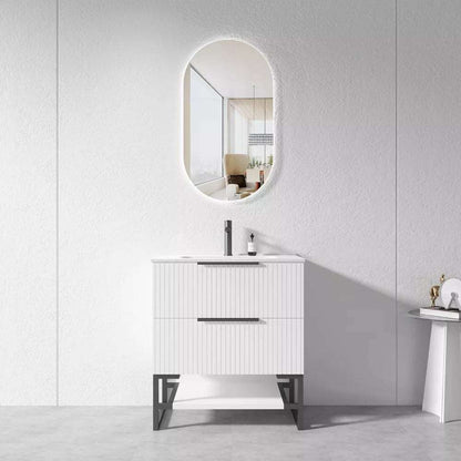 750MM FLUTED WHITE FLOORSTANDING PLYWOOD VANITY WITH CERAMIC TOP - The Tile Collection™