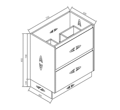 750MM POLO BLACK AND LIGHT OAK FREESTANDING VANITY