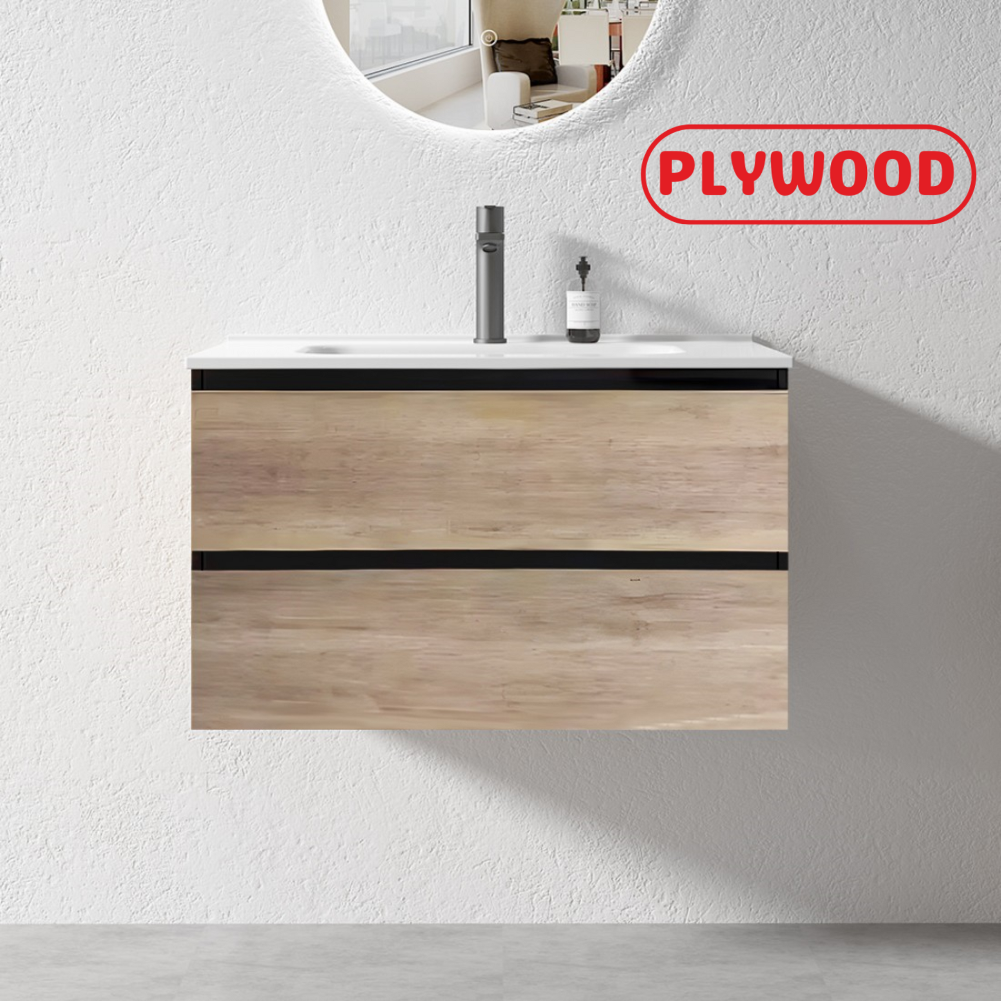 NELSON WALL HUNG VANITY | 750MM | BLACK & LIGHT OAK | PLYWOOD - The Tile Collection™