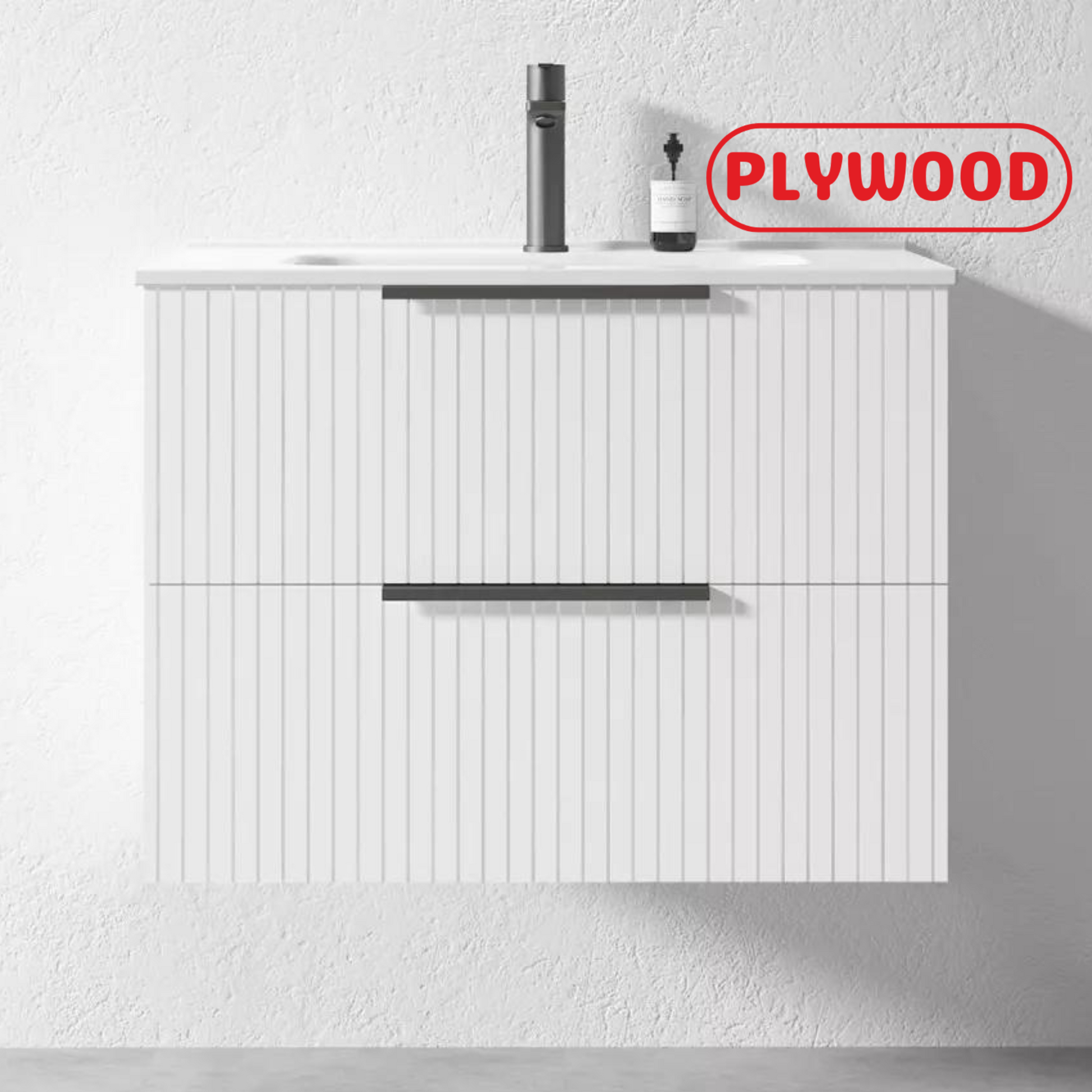 WHITE WALL HUNG VANITY | 750MM | FLUTED | PLYWOOD - The Tile Collection™