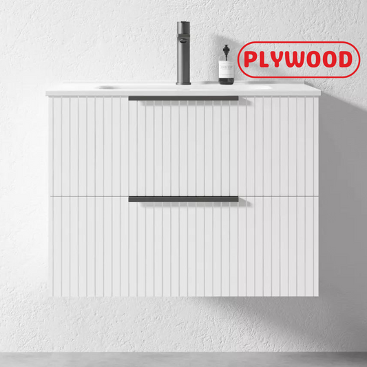 WHITE WALL HUNG VANITY | 750MM | FLUTED | PLYWOOD - The Tile Collection™