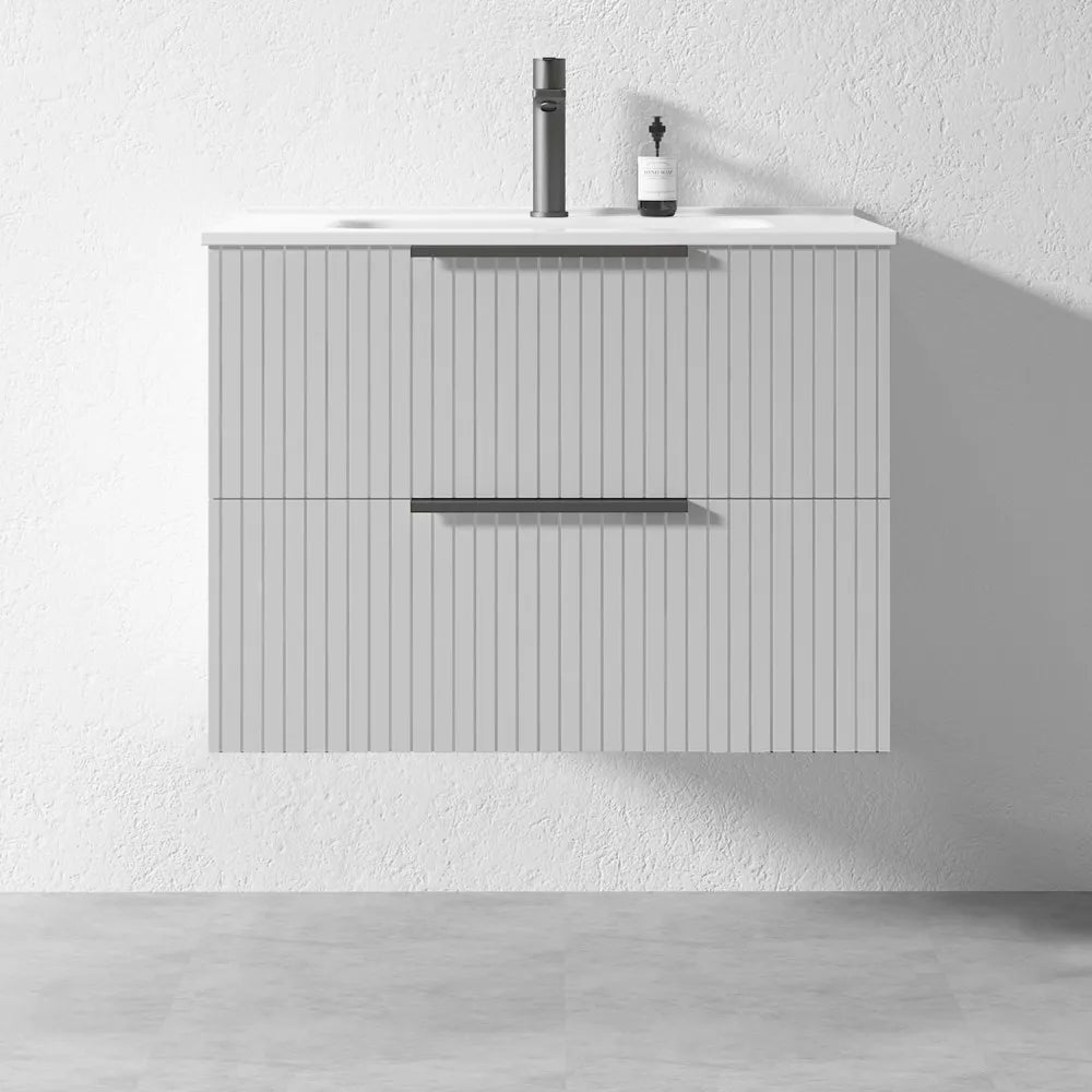 GREY WALL HUNG VANITY | 750MM | FLUTED | PLYWOOD - The Tile Collection™