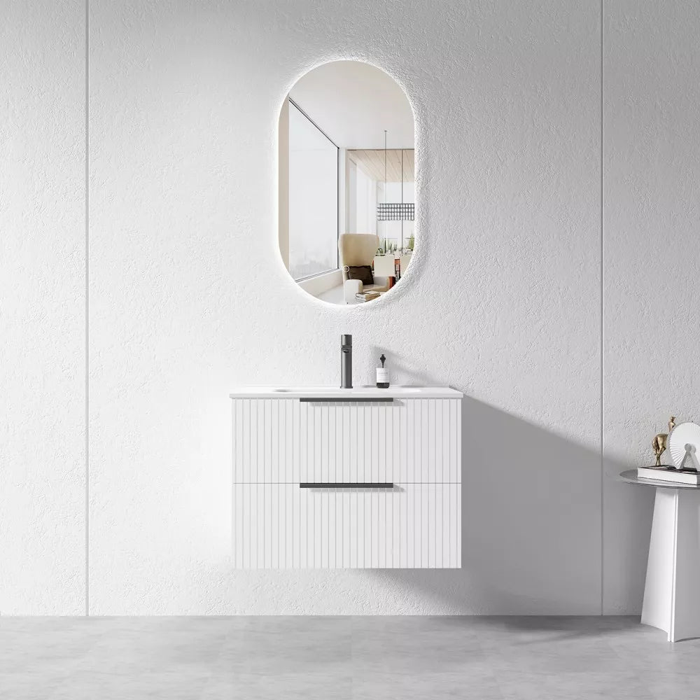 WHITE WALL HUNG VANITY | 750MM | FLUTED | PLYWOOD - The Tile Collection™