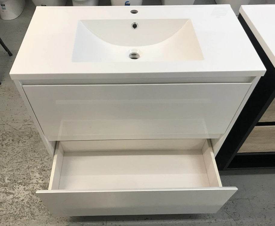 1000MM POLO GLOSS WHITE PLYWOOD FREESTANDING VANITY WITH CERAMIC TOP - The Tile Collection™