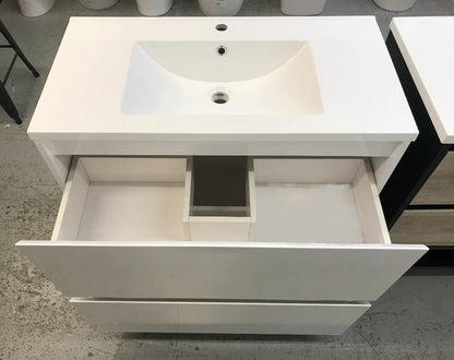 900MM POLO GLOSS WHITE PLYWOOD FREESTANDING VANITY WITH CERAMIC TOP