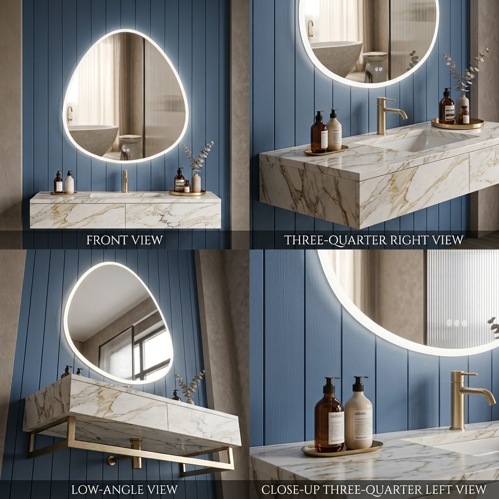 OCEANO 700X700MM ASYMMETRICAL LED BATHROOM MIRROR WITH DEMISTER