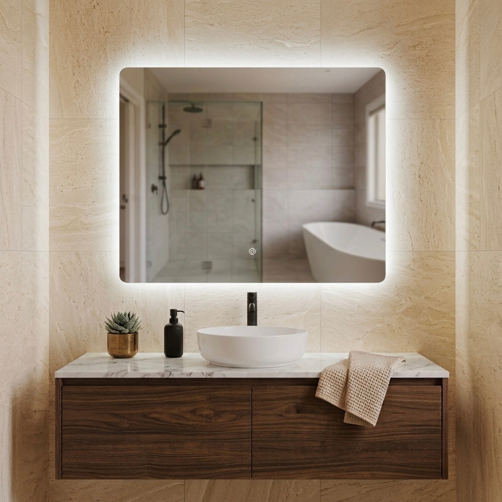 900X750MM RECTANGULAR BACKLIT LED MIRROR WITH DEMISTER DN | TOUCH CONTROL | 3 COLOUR TEMPERATURES