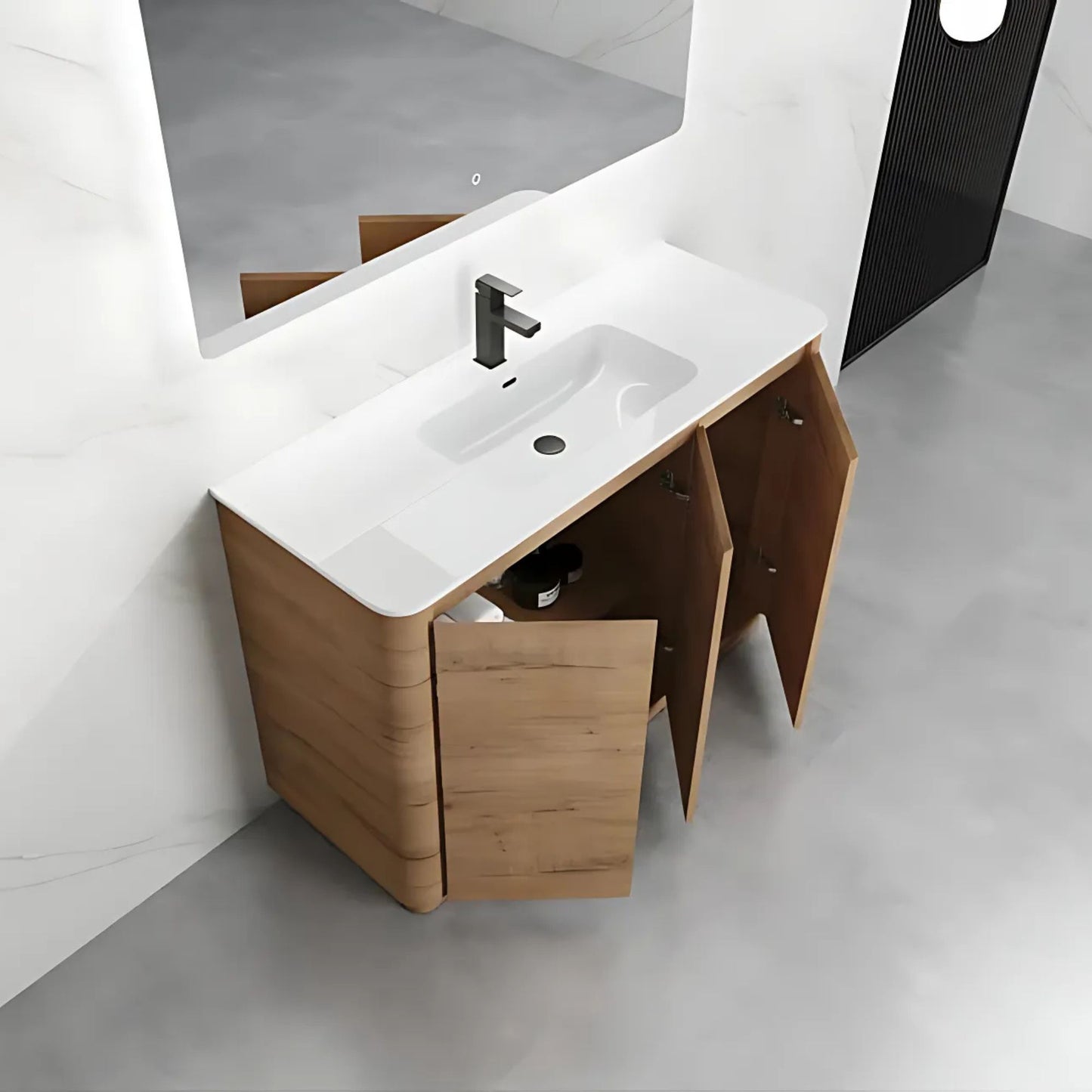 1200MM BROOK CURVED FLOORSTANDING VANITY | HONEY OAK
