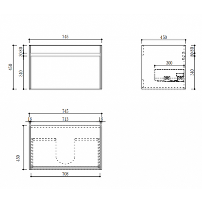 HONEY OAK WALL HUNG VANITY | 750MM | SINGLE DRAWER | BC13 - The Tile Collection™