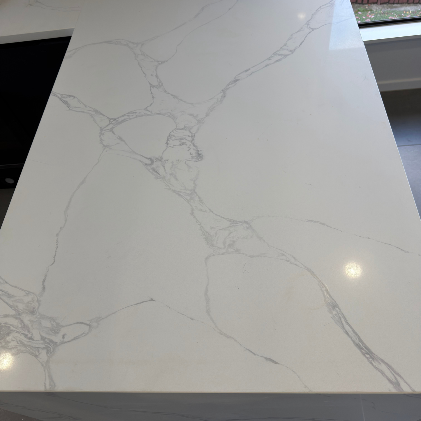STATUARIO WHITE MARBLE VEIN ENGINEERED STONE VANITY BENCHTOP - CUSTOM CUT