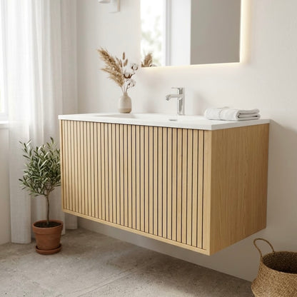 NORDI 900MM WALL HUNG FLUTED OAK VANITY | SINGLE DRAWER