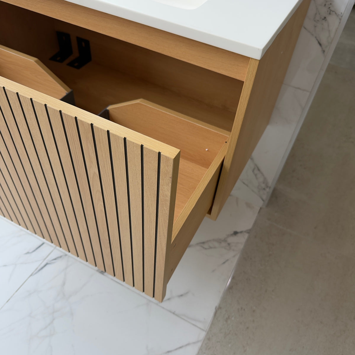 NORDI 900MM WALL HUNG FLUTED OAK VANITY | SINGLE DRAWER