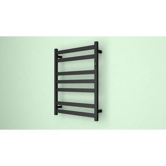 7 FLAT BAR SQUARE HEATED TOWEL RAIL WITH BUILT-IN TIMER - MATTE BLACK 800H*600W