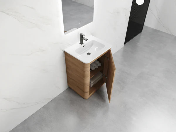 600MM BROOK CURVED FLOORSTANDING VANITY | HONEY OAK