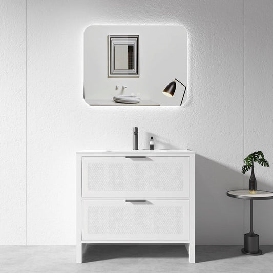 900MM MATTE WHITE PLYWOOD FLOORSTANDING VANITY NB WITH CERAMIC TOP