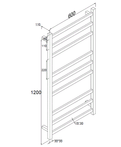 9 BAR SQUARE HEATED TOWEL RAIL HTR 1200H*600W*110D- BRUSHED GOLD
