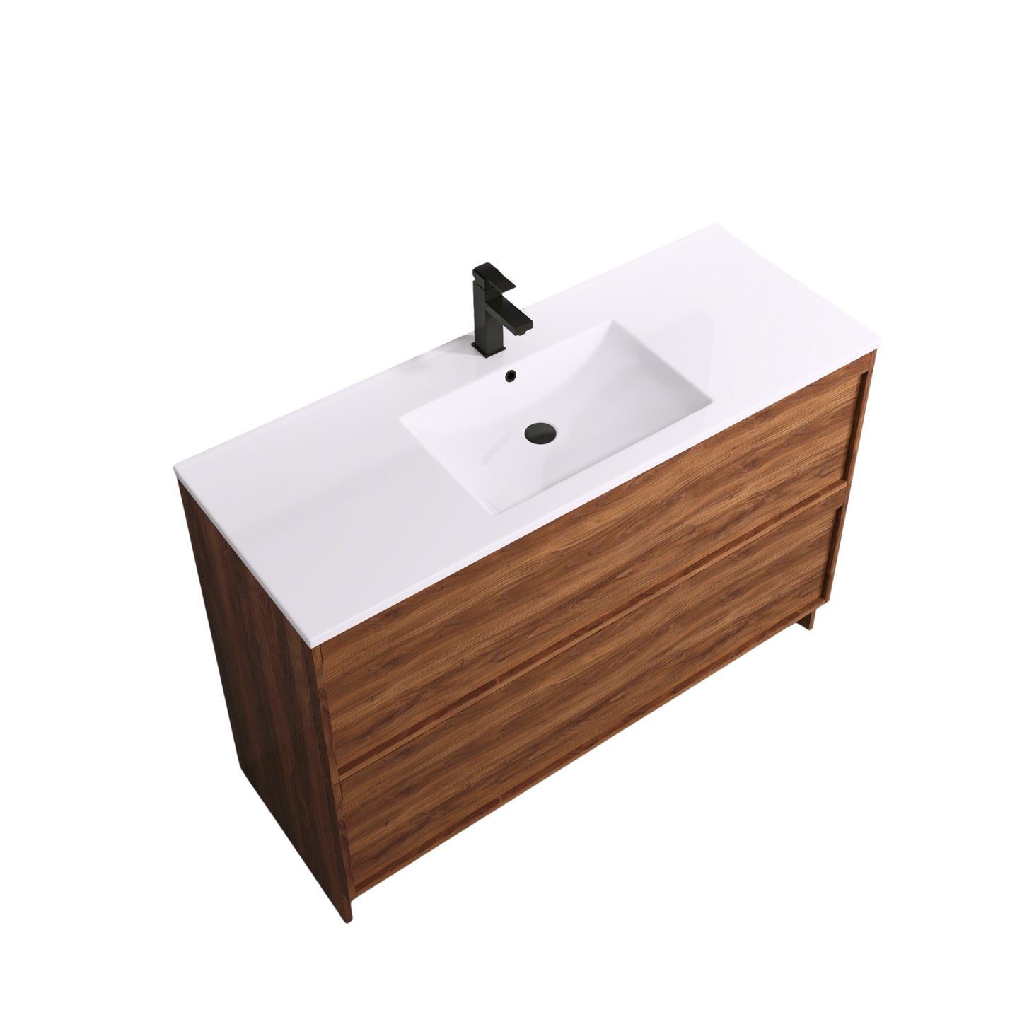 ASPEN WALNUT FLOOR STANDING VANITY 1200MM SINGLE | 2 DRAWERS WITH CERAMIC BASIN