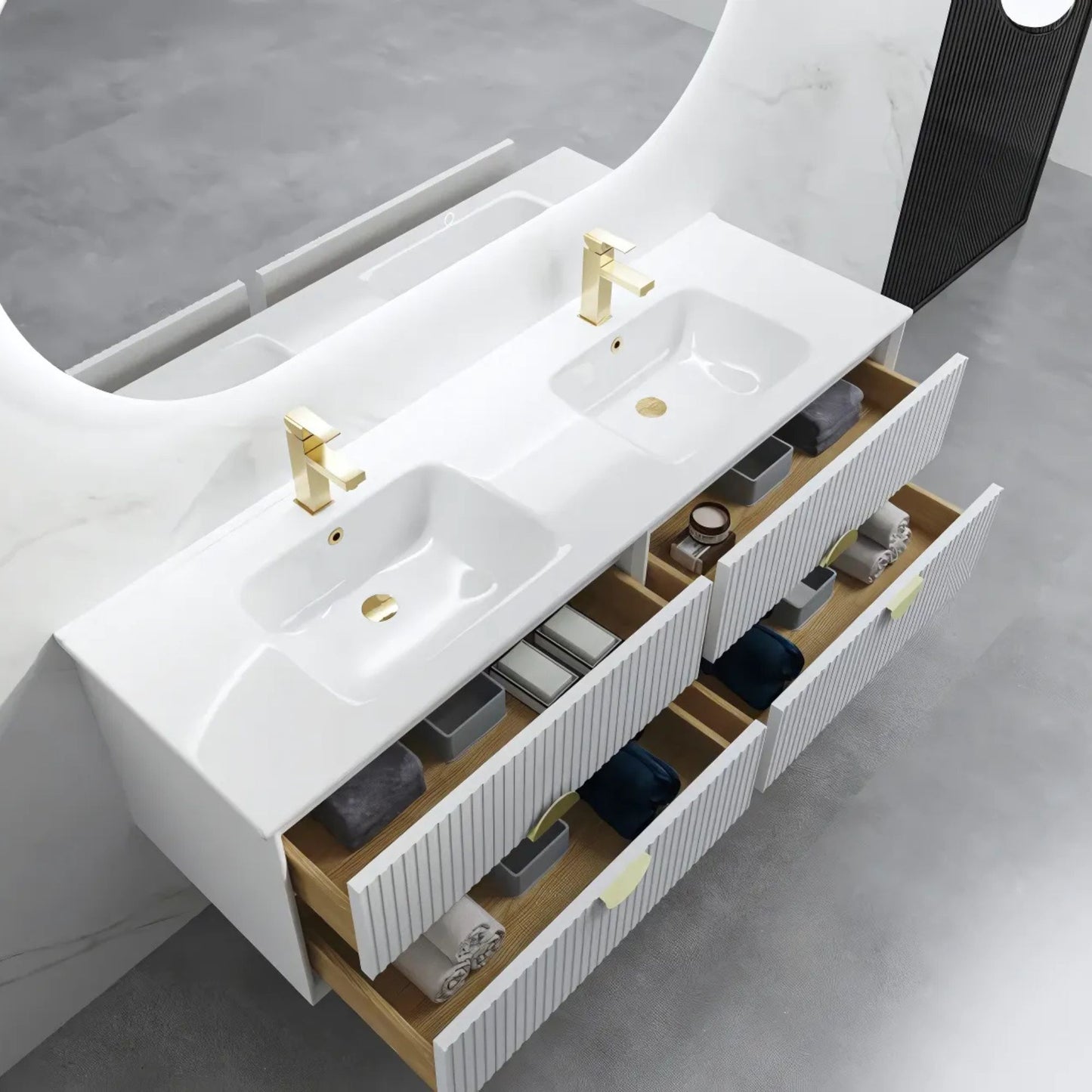 ELVA FLUTED WALL HUNG VANITY 1200MM DOUBLE - WHITE