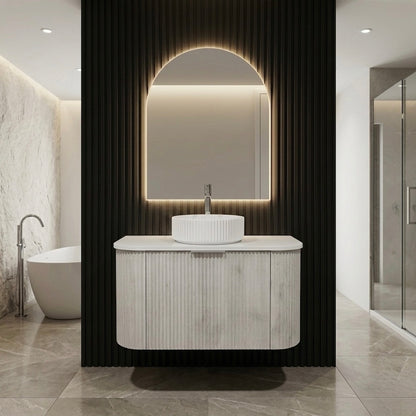 900MM CURVED FLUTED WALL HUNG VANITY | ASH GREY