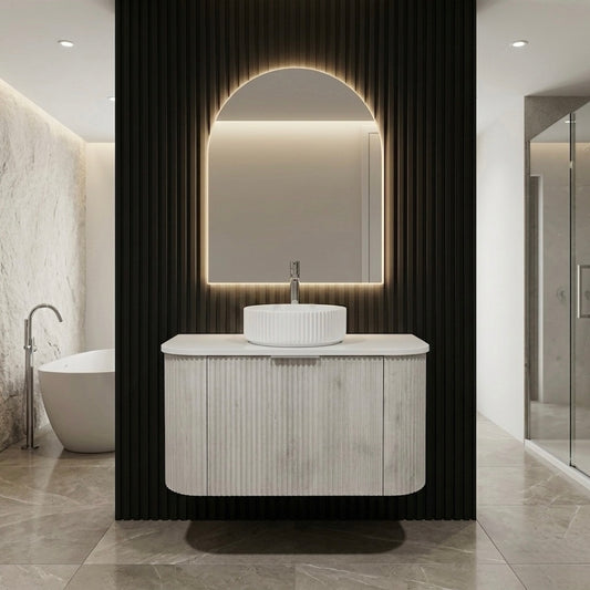 900MM CURVED FLUTED WALL HUNG VANITY | ASH GREY