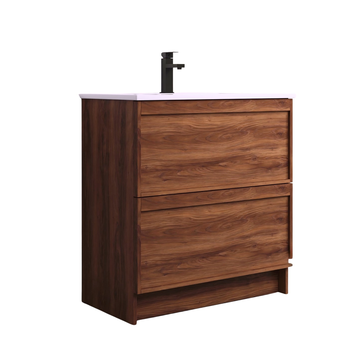 ASPEN WALNUT FLOOR STANDING VANITY 750MM | 2 DRAWERS WITH CERAMIC BASIN