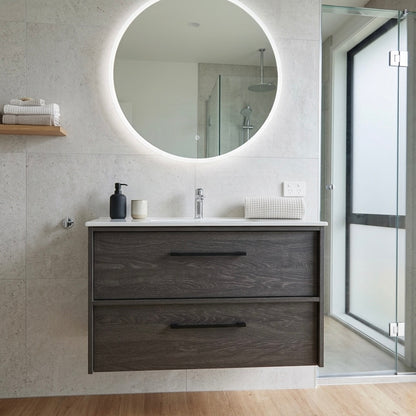 EMBER MODERN FLOATING VANITY 900MM - CHARRED ASH | 2 DRAWERS, PLYWOOD VANITY NZ