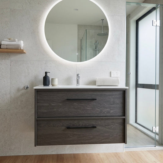 EMBER MODERN FLOATING VANITY 750MM - CHARRED ASH | 2 DRAWERS, PLYWOOD VANITY NZ