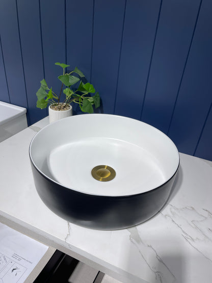 355MM ROUND ABOVE-COUNTER CERAMIC BASIN - BLACK & WHITE