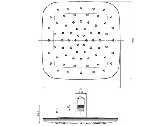 ELEMENTI SPLASH PLUS SQUARE SHOWER HEAD 250MM - BRUSHED NICKEL