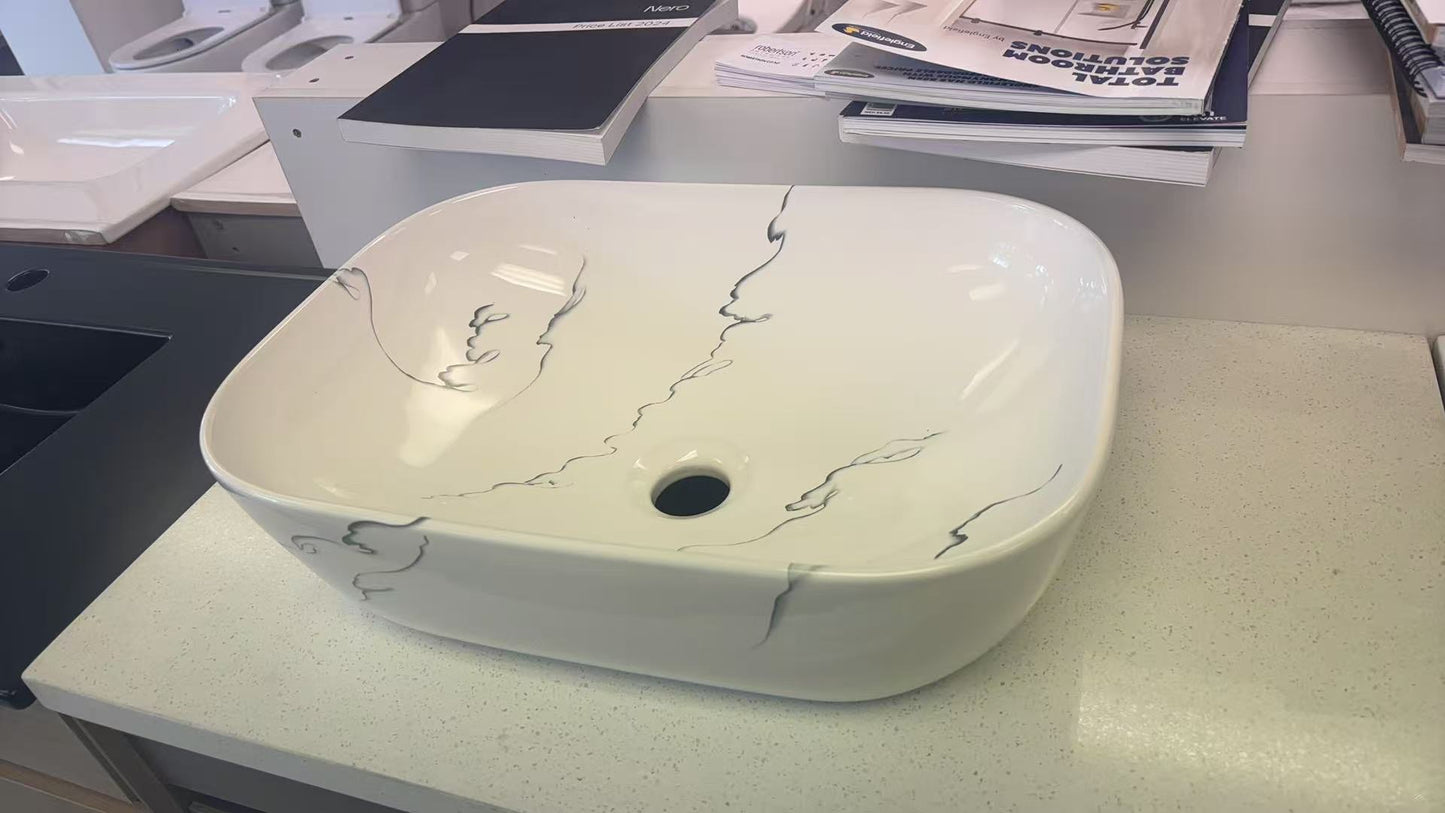 GLOSS WHITE MARBLE LOOK CERAMIC ART BASIN