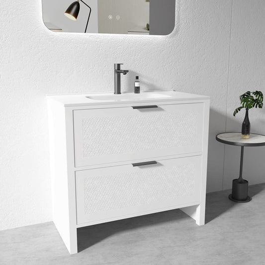 900MM MATTE WHITE PLYWOOD FLOORSTANDING VANITY NB WITH CERAMIC TOP