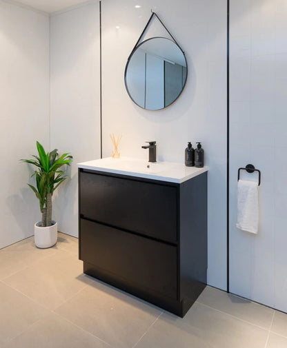 900MM POLO DARK OAK PLYWOOD FLOORSTANDING VANITY WITH CERAMIC TOP - The Tile Collection™